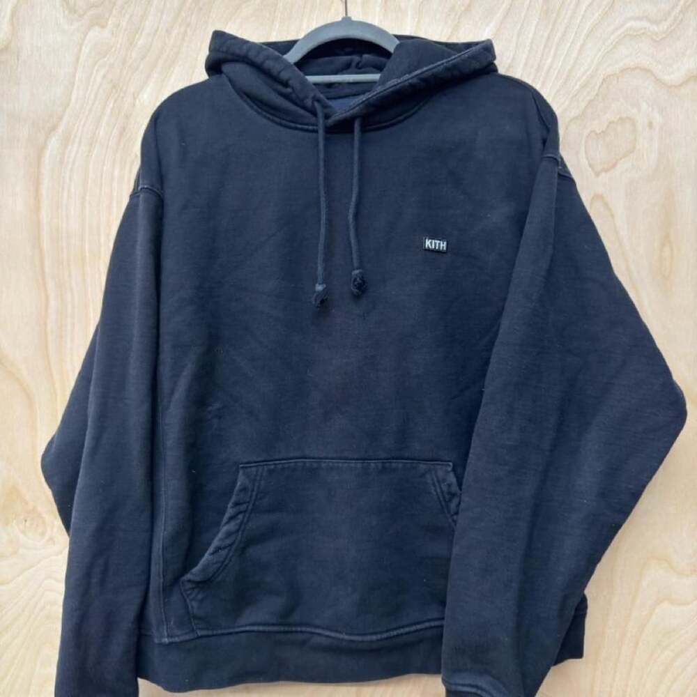 Kith Classic Logo Hoodie Size L Navy Blue Heavyweight Cotton Sweatshirt